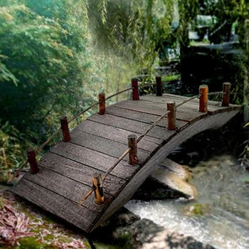 1:12 Куклена Къща Мини Дървена Сводест Мост с Парапет Миниатюри Страхотна Градина Миниатюрни Занаяти