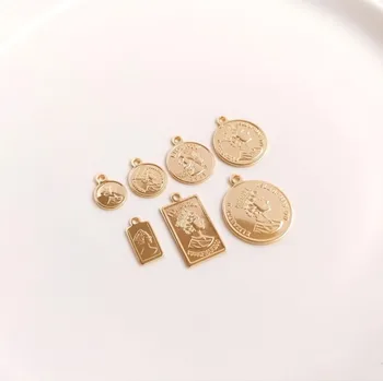 14К Позлатена Монета Чар Златен Диск Колие Чар Производство на Бижута, Аксесоари САМ Аксесоари