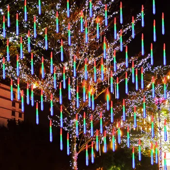 2 набор от LED Метеоритен Дъжд Струнни Светлини Открит Коледен Двор Страхотна Градина Сватбена Украса Навидад Приказни Светлини Завеса Коледа 2