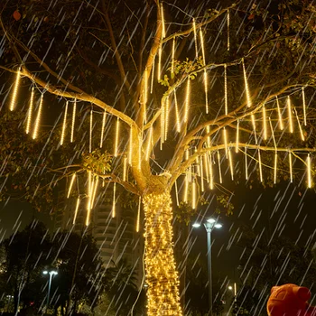 2 набор от LED Метеоритен Дъжд Струнни Светлини Открит Коледен Двор Страхотна Градина Сватбена Украса Навидад Приказни Светлини Завеса Коледа 5