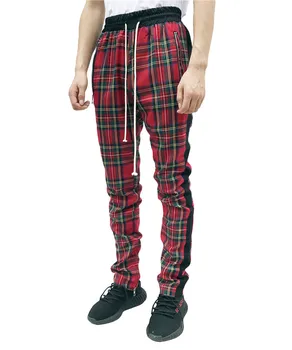 2020 Нови Модни Мъжки Спортни Панталони В стил хип-хоп, Червено Каре Улични Панталони с Ципове, Тесни Панталони-молив, мъжки Панталони За Джогинг