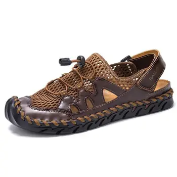 2021 Летни мъжки сандали Baotou, зашити на ръка, ежедневни мъжки обувки на плоска подметка, градинска Дишаща мъжки обувки големи размери 48 0