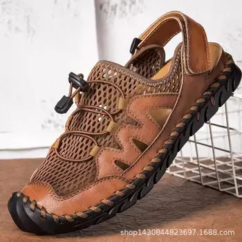 2021 Летни мъжки сандали Baotou, зашити на ръка, ежедневни мъжки обувки на плоска подметка, градинска Дишаща мъжки обувки големи размери 48 2