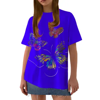 2022 Женска тениска с Принтом пеперуди Дамски Тениски на 90-те години С Къс Ръкав Ежедневни стрийт фешън Дамски Тениски Plus Размер 5XL 5