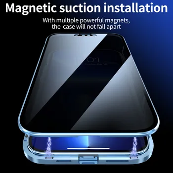 2022 Магнито Анти-Спайуер Фолио Метален Защитен Стъклен Калъф за Apple iPhone 13 Pro Max Модерен Пълен Калъф за iPhone 13Pro Max 13 mini
