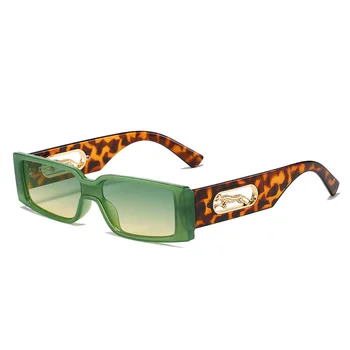 2022 Модерни Дамски Слънчеви Очила с Правоъгълни Леопардовые Украса Луксозни Маркови Слънчеви Очила С Отворена Рамка Дамски Слънчеви Очила с UV400 4