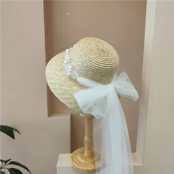202204-nu дропшиппинг Елегантна Лампа в стил Хепбърн, под формата на ръчно изработени, слама перлена окото, дамска шапка-кофа, дамски рибарска шапка