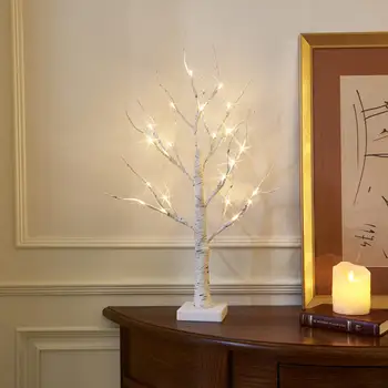 24 LED Бреза дърво коледна Топли Бели Фенер за Настолни Коледна Украса на Закрито, Спалня, Дом, Сватба, Празник, Подаръци за Деня на Благодарността 1