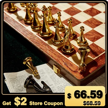 29 cm Дървен Шах Комплект Луксозни Метални Шахматни Фигурки Професионални Сгъваеми Семейни Класически Настолни Игри на Шах За Деца Queen Gambit 0
