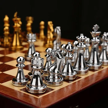 29 cm Дървен Шах Комплект Луксозни Метални Шахматни Фигурки Професионални Сгъваеми Семейни Класически Настолни Игри на Шах За Деца Queen Gambit 1