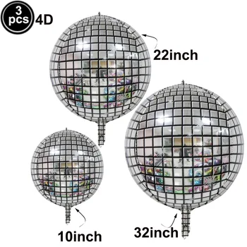 3 бр. Топки с диско-топки включват 10 инча 22 инча и 32 инча Големи Топки с диско-топки за хип-поп теми, Диско-партита, Декори