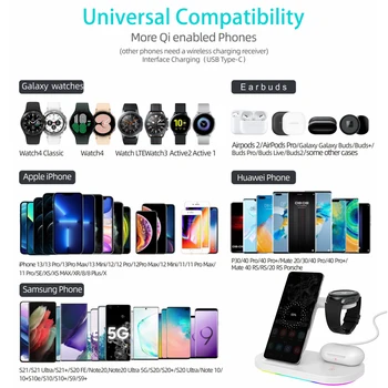 3 В 1 15 W Безжично Зарядно устройство за Samsung Watch 3/4 S21 S22 S10 За iPhone 11/12/13 За Apple Watch, За Airpods 2 /Pro 4
