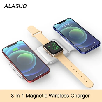 3 в 1 Магнитно Безжично Зарядно за iPhone 12/12 Pro max Airpods Pro на Apple Watch 15 Вата Бързо Зареждане на Сгъваем QI Индукционный Телефонен Мат 0