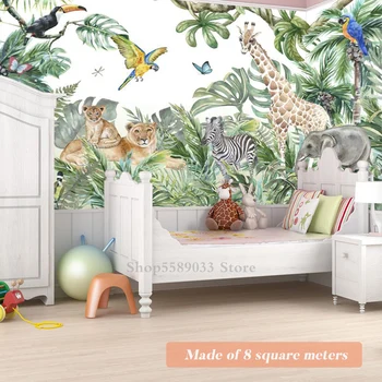 3D Големи Тапети Тропически Джунгли Картина За Детска Стая Момче Момиче на Стената Лист Животни Естетичен Декор Спалня и Разтегателен Фон