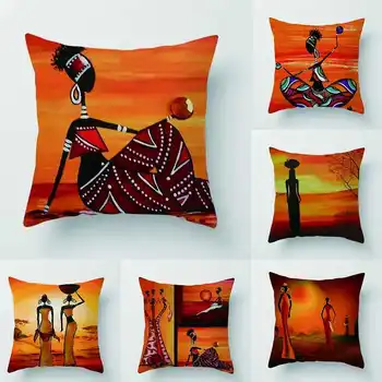 45x45 см Африкански Жени Абстрактна Живопис Африкански Декор За Хола Калъфи За Възглавници Начало Декор Калъфки Екзотични Калъфки за възглавници