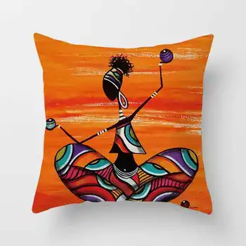 45x45 см Африкански Жени Абстрактна Живопис Африкански Декор За Хола Калъфи За Възглавници Начало Декор Калъфки Екзотични Калъфки за възглавници 3