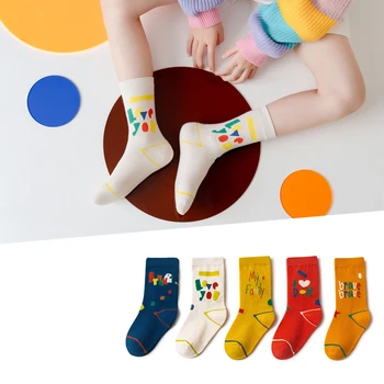 5 двойки/лот, чорапи за деца, есенно-зимни топли Детски памучни чорапи, Красиви Цветни преливащи дебели чорапи с шоколадови бонбони, детски чорапи с герои от анимационни филми