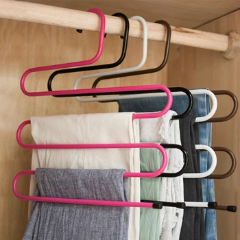 5 слоя S-Образна Форма на Железния Шкаф и Закачалки За Съхранение на Панталони Закачалка За Панталони Многопластови Стелажи За Съхранение на Дрехи Wardrobe Спестяване на Пространство Рафтове