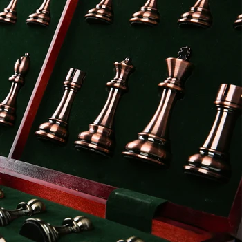 52 см Луксозни Шах Игри Бронзови Метални Фигури Комплект Сгъваема Дървена Шахматна Дъска Творчески Семейни Настолни Игри за Деца 2