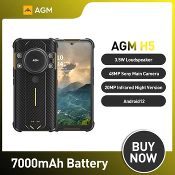 AGM H5 IP68/IP69K Мобилен Телефон Android12 Издръжлив Смартфон 7000 ма батерия 3,5 W Силен Говорител за Нощно Виждане Отключване на Телефони