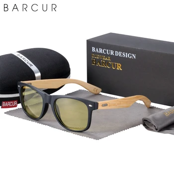 BARCUR Марката Дизайн от Дърво Нощен Вид на Слънчеви Очила За Жени, За Мъже Шофиране За Жени Поляризирани Лещи Бамбук Дървена Орех Очила с UV400