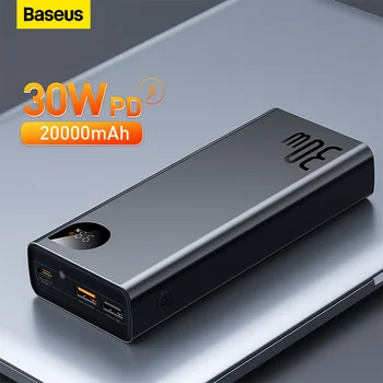 Baseus 30 W Метален Power Bank 20000 ма Преносимо Зарядно PD Бързо Зареждане на Powerbank Външно Зарядно Устройство За iPhone 14 pro max