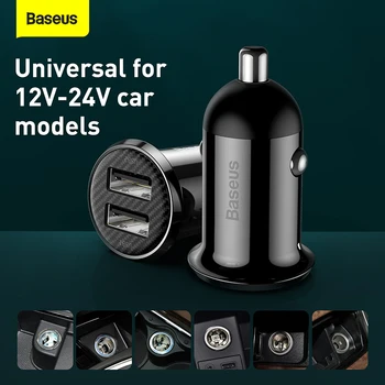 Baseus Dual USB Зарядно за Кола За Телефон 4.8 A 24 W Адаптер за Кола За Зареждане на Телефона За iPhone Xiaomi Huawei Бърза Кола и USB Зарядно в Колата