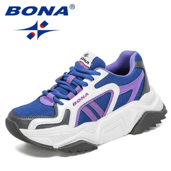 BONA 2021 Нови Дизайнерски Модни Дамски Маратонки за бягане на платформата, Женски Улични Маратонки с дебела подметка, удобни Обувки за танкетке, Feminimo 5