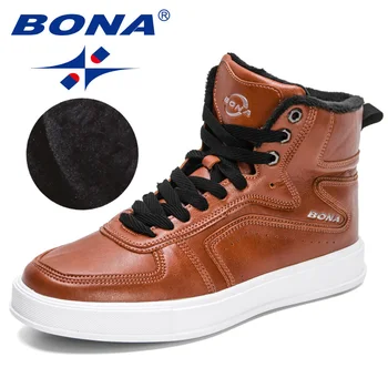 BONA/Новост 2023 г.; Дизайнерски зимни обувки на платформа-Мъжки Високи Плюшени Ботильоны; Удобни Нескользящие Топли зимни обувки; Mansculino