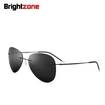 Brightzone Отлично Качество, Мъжки Свръхлеки Дамски Маркови Дизайнерски Слънчеви Очила Без Рамки, поляризирани Титанов Слънчеви Очила За Шофиране, oculos