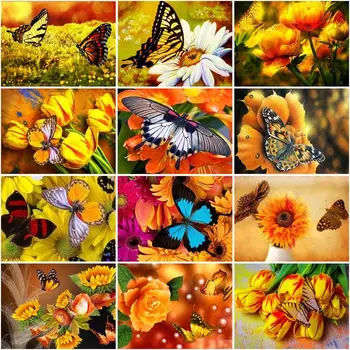CHENISTORY Картина на Номерата На Пеперуда Животни Комплект Акрилна Боя Върху Платно Стенно Изкуство Diy Подарък Картина, Ръчно Рисувани Цветя Къща