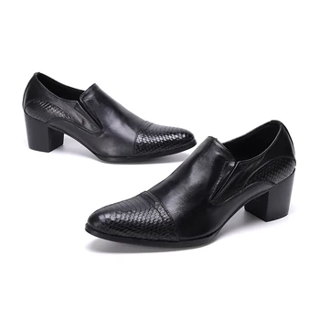 Christia Bella/ Класически Мъжки Обувки На Висок Ток От Естествена Кожа На Дебелите Ток, Бизнес и Официални Обувки, мъжки Вечерни Модела Обувки, Големи Размери 1