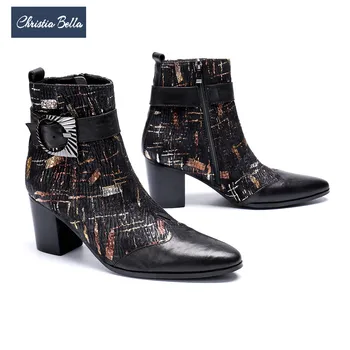 Christia Bella/Модни мъжки модел обувки от естествена кожа, мъжки Зимни Ботильоны на Висок Ток, по-големи Размери, Британска официалната обувки за партита 0