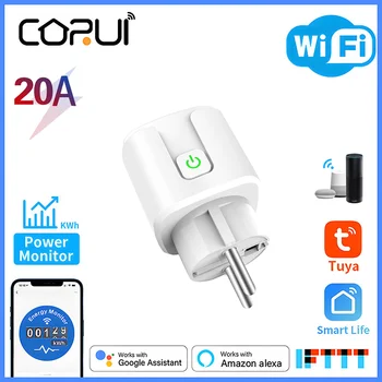 CoRui WIFI Bluetooth Безжично Дистанционно Изход Smart Таймер Plug Гласово Управление 20A EU Plug Домашна Пожароустойчива Умна, Изход за КОМПЮТЪР