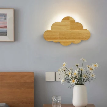 Creative Cloud Стенни осветителни Тела, Аплици за Момчета И Момичета, Детска Стая, Спалня, Детска Лампа, Скандинавски Модерен Led Начало Декор, Дървени Лампа 0