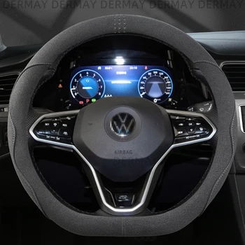 DERMAY Automobile Калъф за Волан от естествена Кожа и Велур за Volkswagen VW Golf 8 MK8 VIII Golf R Gti 2019 2020 2021 2022 Авто Аксесоари