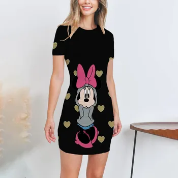Disney Minnie Мики Graphic Skinny Pack, Модни Секси женска Тениска с Къс Ръкав и Анимационни Принтом, женствена рокля с Кръгло деколте Y2K 5
