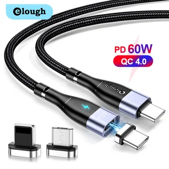 Elough 60 W Магнитен USB Кабел C до Type C Кабел PD Кабел за Бързо Зареждане на 4,0 QC3.0 Бързо Зареждане на 3в1 за Xiaomi Huawei Macbook Poco
