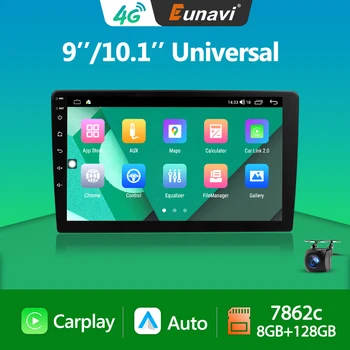 Eunavi 7862c 2din Android Авто Радио Универсален Автомобилен Мултимедиен Плейър GPS Стерео Carplay 4G 8 основната QLED 2 Din DVD Авторадио