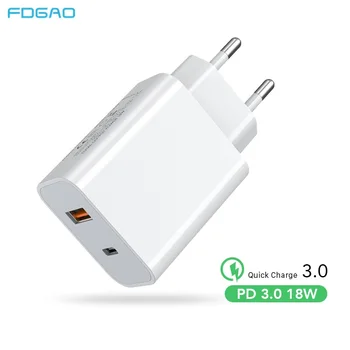 FDGAO 18 Вата Двойно USB PD3.0 Зарядно Устройство за Бързо Зареждане Тип C За Бързо Зареждане на iPhone 12 11 Pro Max Samsung QC3.0 Адаптер За Зарядно Устройство За Телефон 0