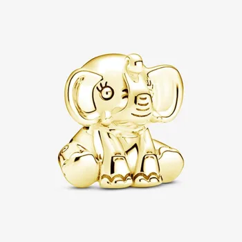 Fina Продажба Проба 925 Сребърни Топчета Златен Слон Чар Позлатени Виси Идеални Оригинална Гривна Pandora За Жени направи си САМ Бижута Подарък