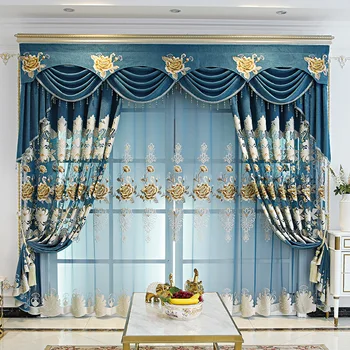FYFUYOUFY Европейските луксозни бродирани завеси с високо нюанс за Всекидневната класически висококачествени завеси за Прозорците на Спалнята 4
