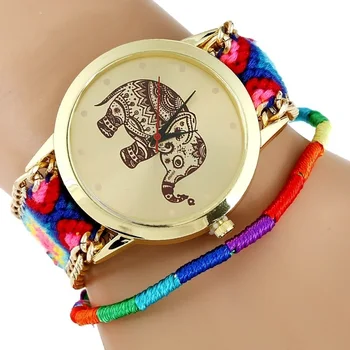 Gnova Платинен Часовник с индийски Слон, Дамски ръчен часовник Със Златна Верига, Етническа ръчен часовник от Плат хипи, Модни A403B