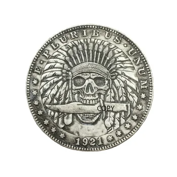 HB (70) е Американски Скитник 1921 Година Морган Долар Череп Зомби Скелет със сребърно покритие Копия на Монети 0