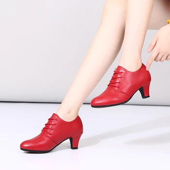 HIPPOSEUS/ Модерни танцови обувки; Дамски Обувки за латино танци; Обувки за танци по танго за момичета; Дамски Обувки за салса, бални танци; Меки обувки за танци; Професионална Черна Червено 5