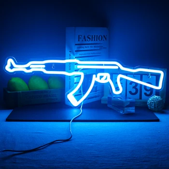 Ineonlife Неонова реклама Светещи Пистолет На Поръчка Led AK 47 Супер Готино Окачен лека нощ Зала за игри Магазин Вечерни Персонализирани монтаж на стена за Украса