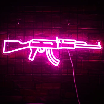 Ineonlife Неонова реклама Светещи Пистолет На Поръчка Led AK 47 Супер Готино Окачен лека нощ Зала за игри Магазин Вечерни Персонализирани монтаж на стена за Украса 4
