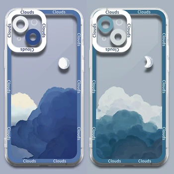 INS Sunset Небе Облаци Луната Калъф За iPhone 14 Pro Max 13 12 Mini 11 XR XS X 8 7 6 6S Plus SE 2020 устойчив на удари-Мек Прозрачен Калъф