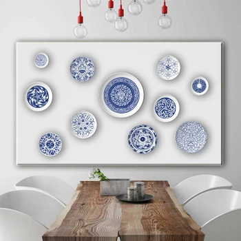 JBlue и бяла керамика подвесная чиния Творческа Ястие Керамична Чиния Подвесная Стенни Декоративна чиния 2