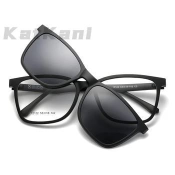 KatKani Мъжки 1 + 5 Оптични Предписани Очила в Рамка Поляризирани Слънчеви Очила с Магнитен Усвояването на Определени UV400 Рамки За Очила K12122